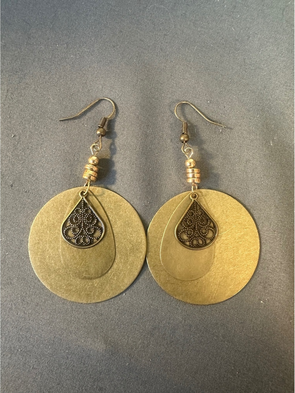 Gold Circular and Teardrop Style Earrings